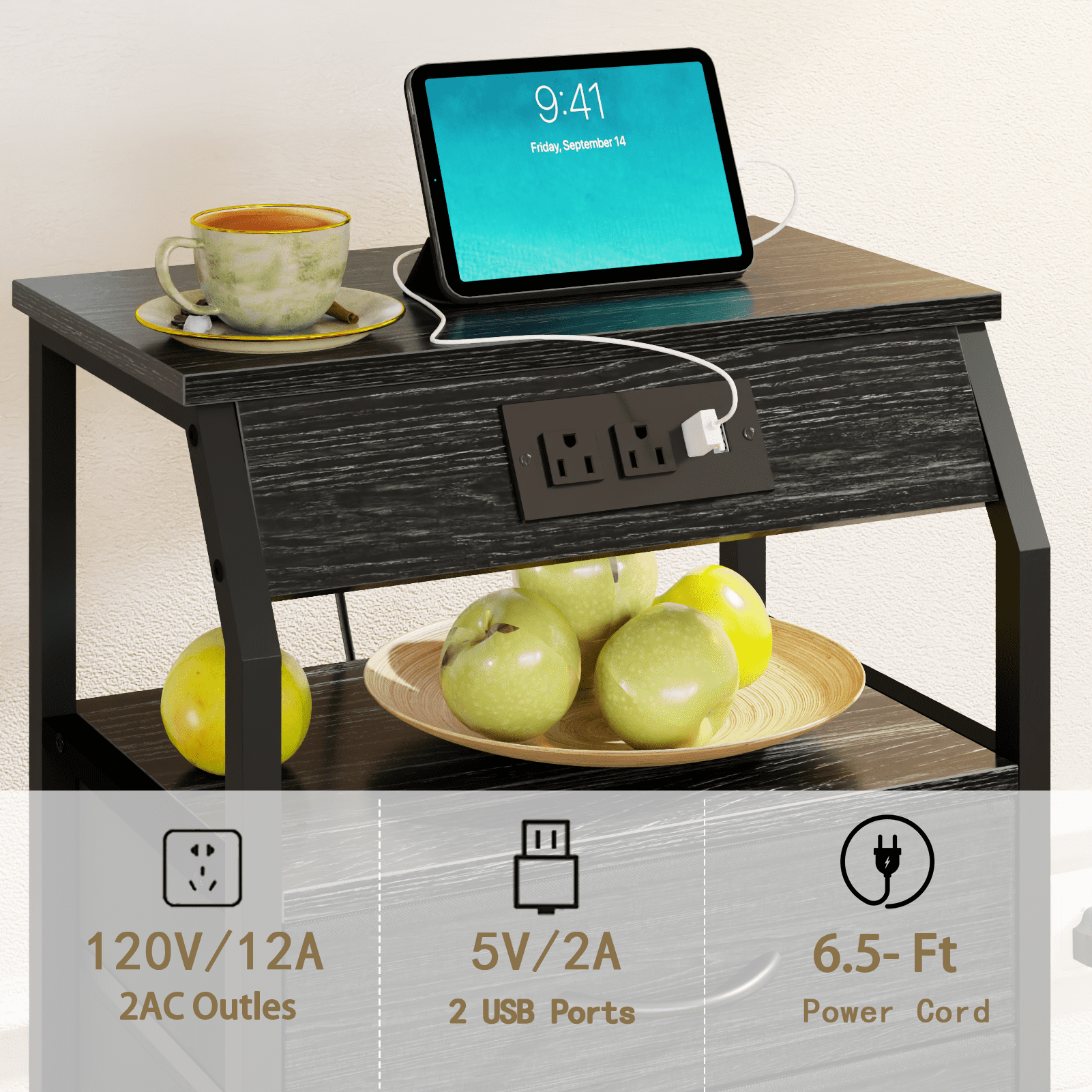 TYDIMOR Small Dresser for Bedroom, 4 Drawer with Charging Station, Black, Ideal for Adults