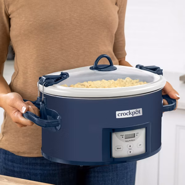 thumbnail image 5 of Crock-Pot 7qt Cook & Carry One Touch Programmable Slow Cooker Poseidon Blue: Locking Lid, Dishwasher-Safe Parts, 5 of 7