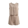thumbnail image 4 of FINALGANG Womens Geometric Striped Print Two Piece Outfit Crew Neck Sleeveless Crop Top High Waist Shorts Casual Matching Set For Daily Summer Wear Stylish Set, 4 of 4