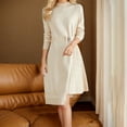 thumbnail image 2 of BangWanChi Sweater Dress for Women Work Women's Semi High Neck Elegant Long Sleeved Round Neck Dress, 2 of 5