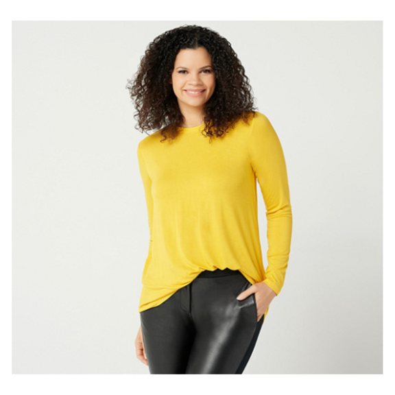 H by Halston Essentials Long Sleeve Crew Neck Knit Tunic, Dandelion, L