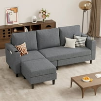 Villeston 78'' L Shaped 3-seat Sofa for Living Room, Apartment, Lounge,Bedroom-Washable Covers Convertible(Linen Fabric,Dark Gray)