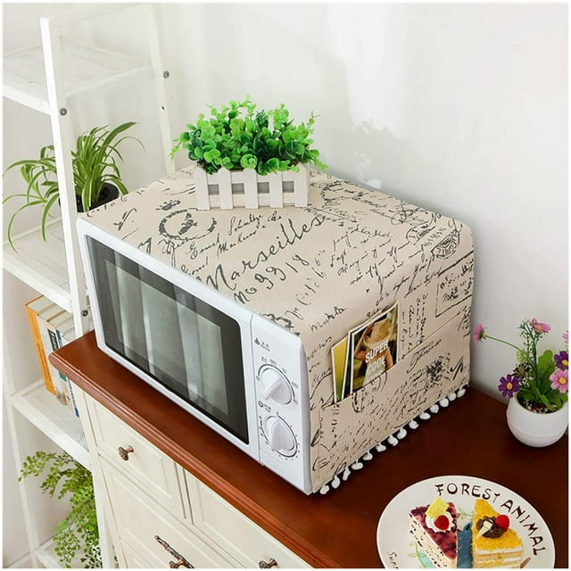 Microwave Oven Cover Dustproof, Cotton Microwave Oven Cover Dust Oil Proof Protection with Side Storage Pockets(Jis Letters)
