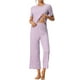 thumbnail image 2 of Conjuntos de pijama para mujeres INSPIRE CHIC, cuello redondo, manga corta, de ribete sólido, ropa de dormir casual, pijamas para damas, XL, púrpura, 2 of 6