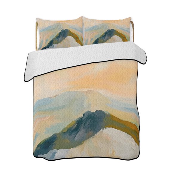 Twin XL Quilt Bedding Set, Mountain Reversible Summer Quilt 3 Pieces, Farmhouse Vintage Abstract Natural Scenery Lightweight Bedspreads Coverlets with 2 Pillow Shams for All Seasons