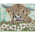 thumbnail image 2 of Justice, Ashley 14x12 Gold Ornate Wood Framed with Double Matting Museum Art Print Titled - Floral Highland Cow, 2 of 4