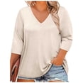 thumbnail image 1 of BLVB Womens Plus Size T-Shirts V Neck 3/4 Sleeve Tops Spring Fall Shirts Casual Basic Loose Fit Tunic Tees Clothes, 1 of 6