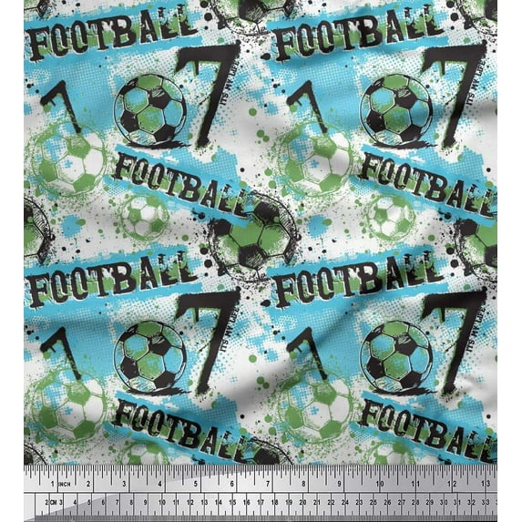Soimoi Blue Rayon Fabric Brush Stroke & Football Men Print Fabric by Yard 42 Inch Wide