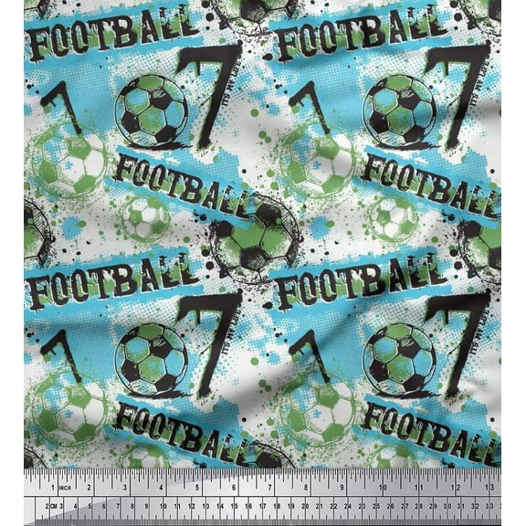 Soimoi Blue Cotton Duck Fabric Brush Stroke & Football Men Fabric Prints By Yard 42 Inch Wide