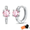 thumbnail image 1 of Pendientes de aro de plata de ley con piedras natales Silvora para mujer. Diamantes creados. Delicada joya de regalo para cumpleaños o Navidad, 1 of 8