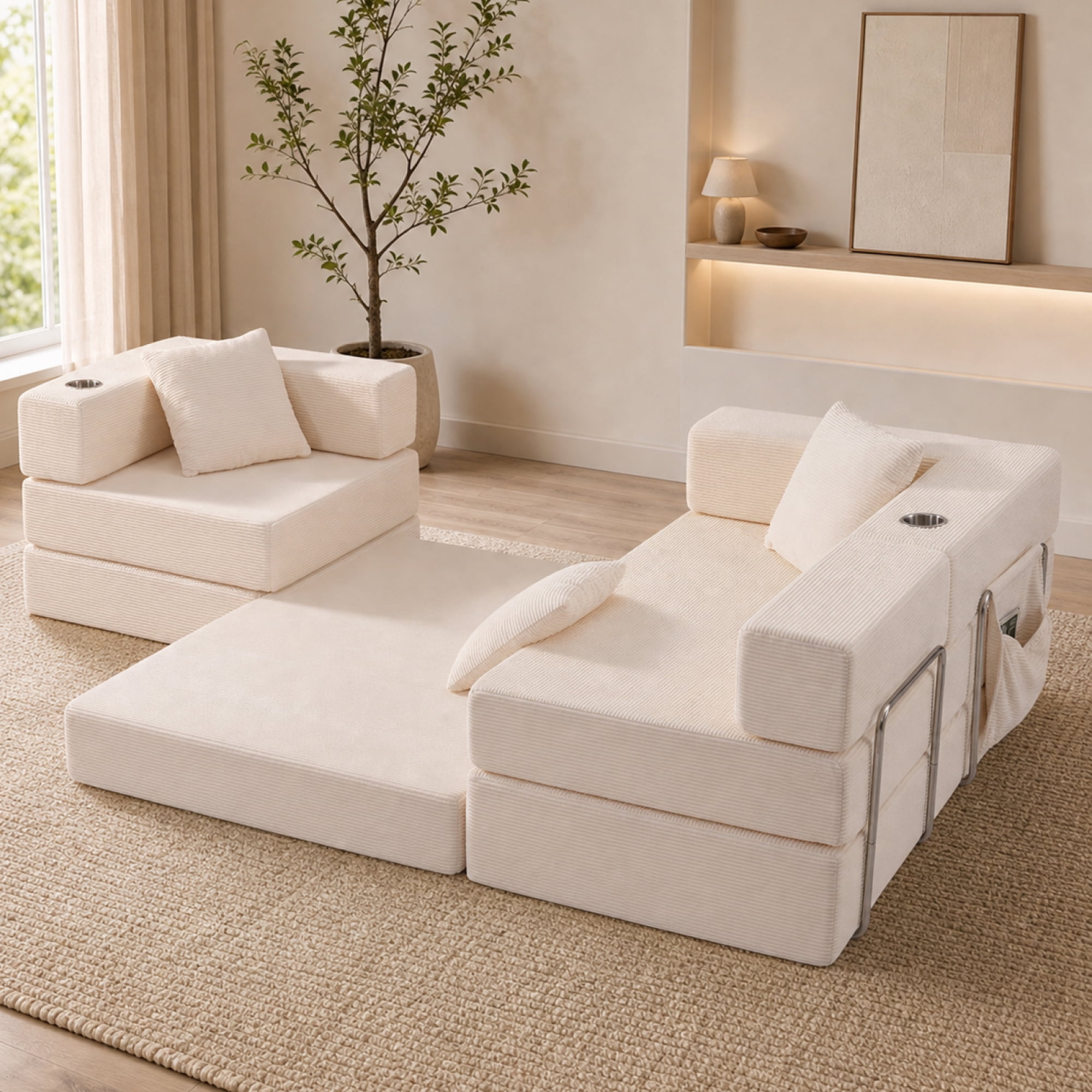 Leumius 108" Modular Sectional Sofa with L-Shape Chaise, Boneless Cloud Couch with Deep Seat for Living Room, Bedroom White