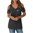 thumbnail image 5 of JMKQLZ Women's Printing Blouses Short Sleeved V-Neck Off Shoulder Fashionable Top, 5 of 5