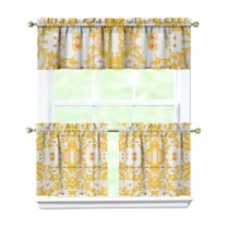 Vintage Country Curtains 24 Inch - 3 Panel Rustic Bloom Set with Bohemian Wildflowers, Farmhouse Kitchen Window Drapes