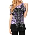 thumbnail image 4 of STARVNC Women Short Sleeve Boho Printing Colorblock Splice Tunic Top, 4 of 11