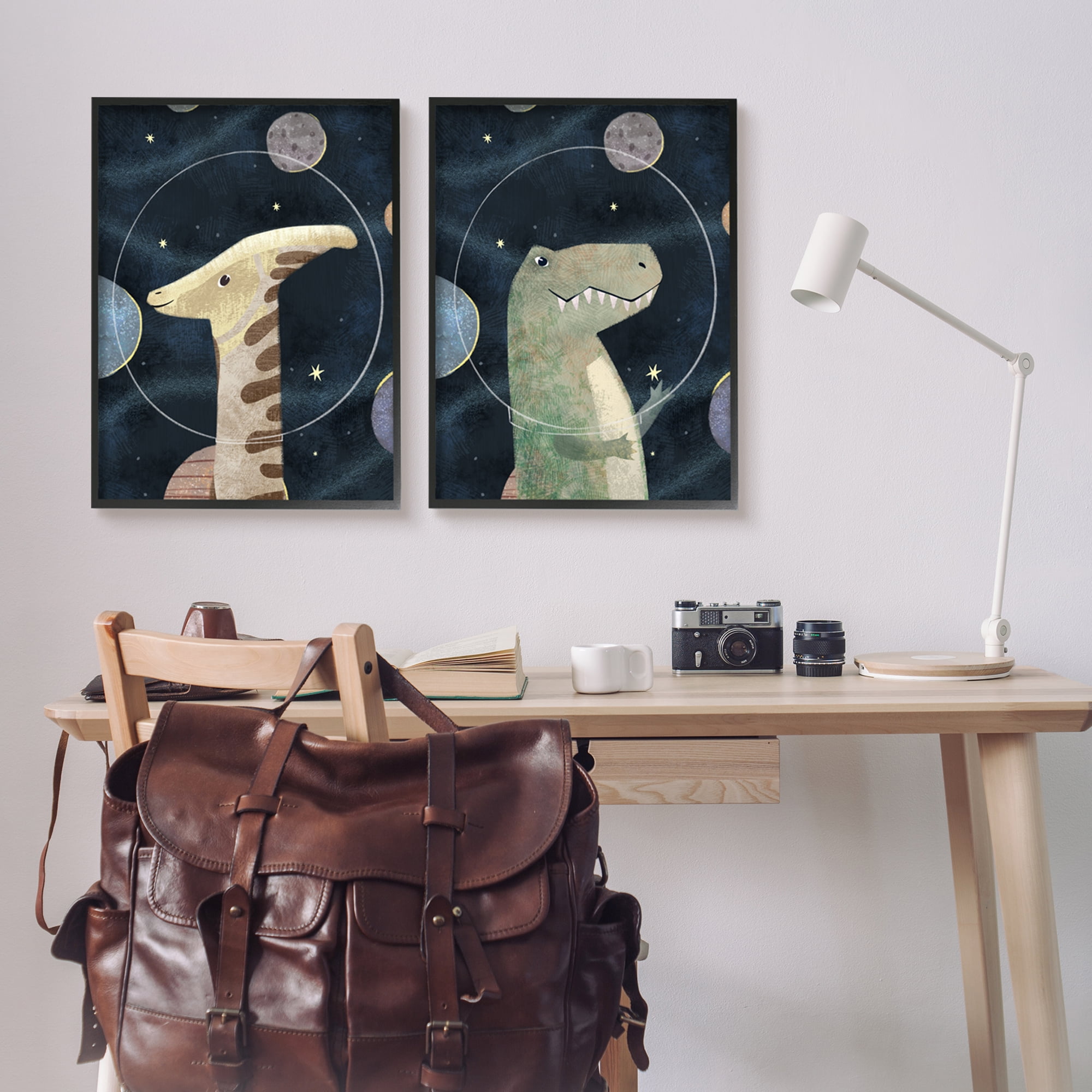 Stupell Industries Kids' Astronaut Dinosaurs Fantasy Planet Reptiles Deep Blue, 24 x 30, Design by Ziwei Li