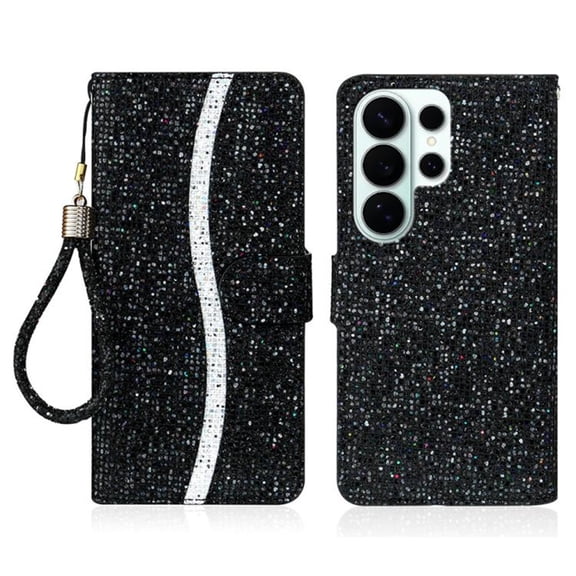 Leather For Samsung Galaxy S26 Ultra 5G Case 6.9",Glitter Sparkly Bling Flip Wallet Leather Case With Card Holder Shockproof Kickstand Protective Phone Cases Cover,Black,For Galaxy S26 Ultra 5G