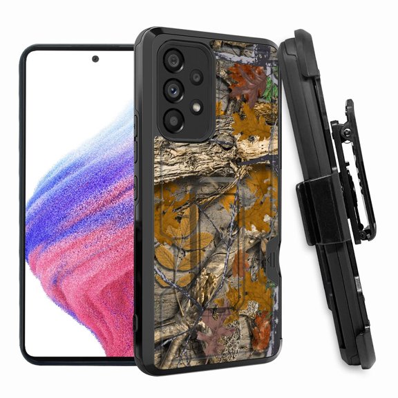 ANJ  Rugged Shockproof Hoster Case w/Card Slot, Kickstand   Tempered Glass Cover for Samsung Galaxy A33 5G - Hunting Camo