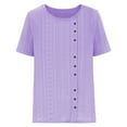 thumbnail image 5 of HAPIMO Women's Solid Color Pullovers Summer Round Neck Button Blouses Casual Workout Shirts Trendy Short Sleeve Tees Relaxed Loose Eyelet Tops for Girls Purple L, 5 of 5