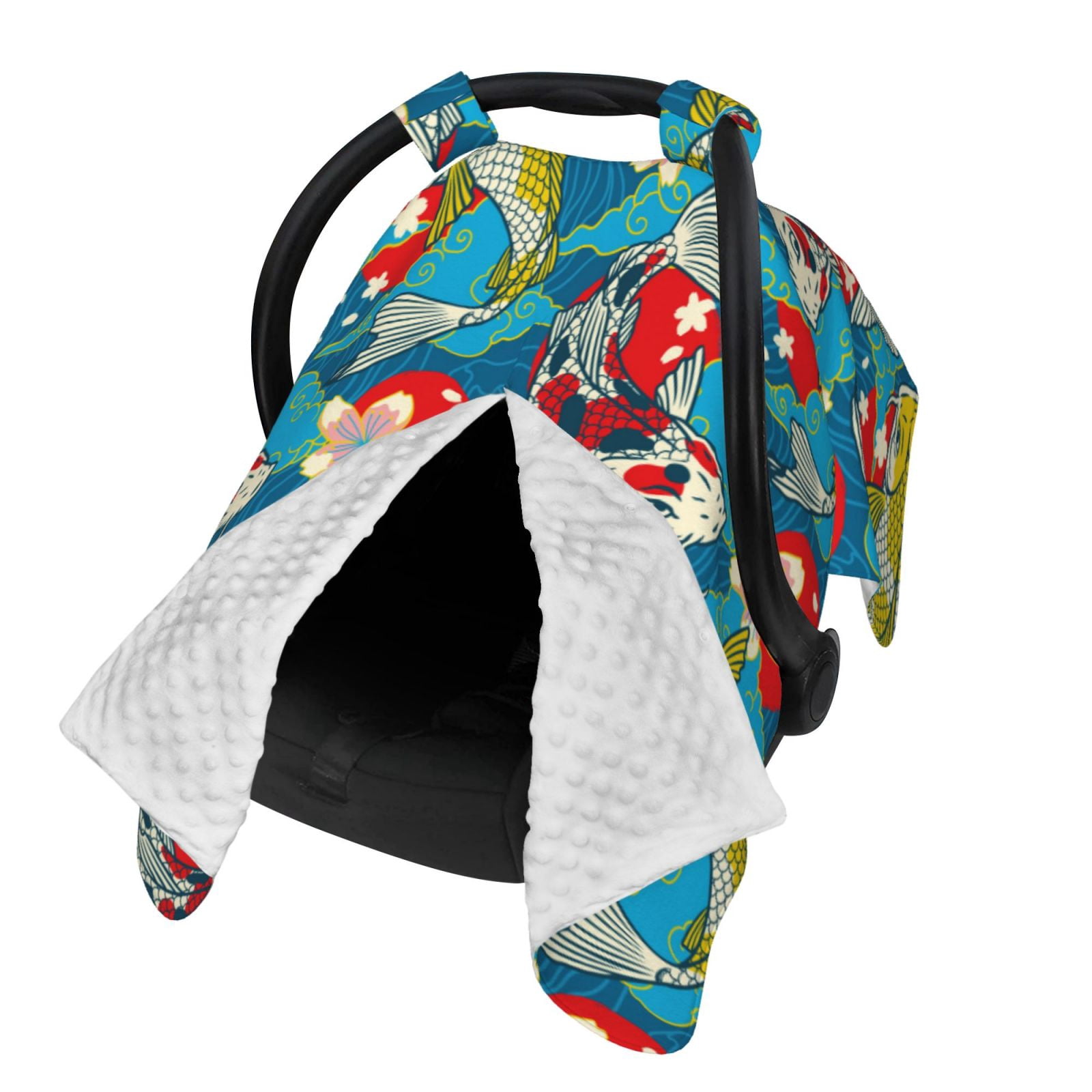 Naloa Japanese Koi Baby Car Seat Cover, Breathable Baby Carrier Cover, Multiuse Baby Carrier Cover & Nursing Breastfeeding Cover