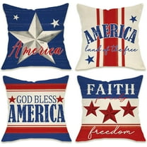 4th of July God Bless America Patriotic Decorative Throw Pillow Covers 18 x 18 Set of 4, USA Stripes Stars Land of The Free Outdoor Pillowcase, American Faith Freedom Cushion Case Home Decor