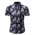 thumbnail image 1 of Pompotops Chemise Hawaïenne à Manches Courtes pour Hommes, Col Montant, Imprimée, Décontractée, Boutonnée, en Solde, 1 of 2