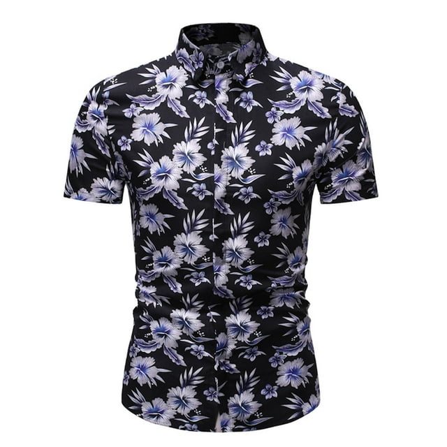 Pompotops Chemise Hawaïenne à Manches Courtes pour Hommes, Col Montant, Imprimée, Décontractée, Boutonnée, en Solde