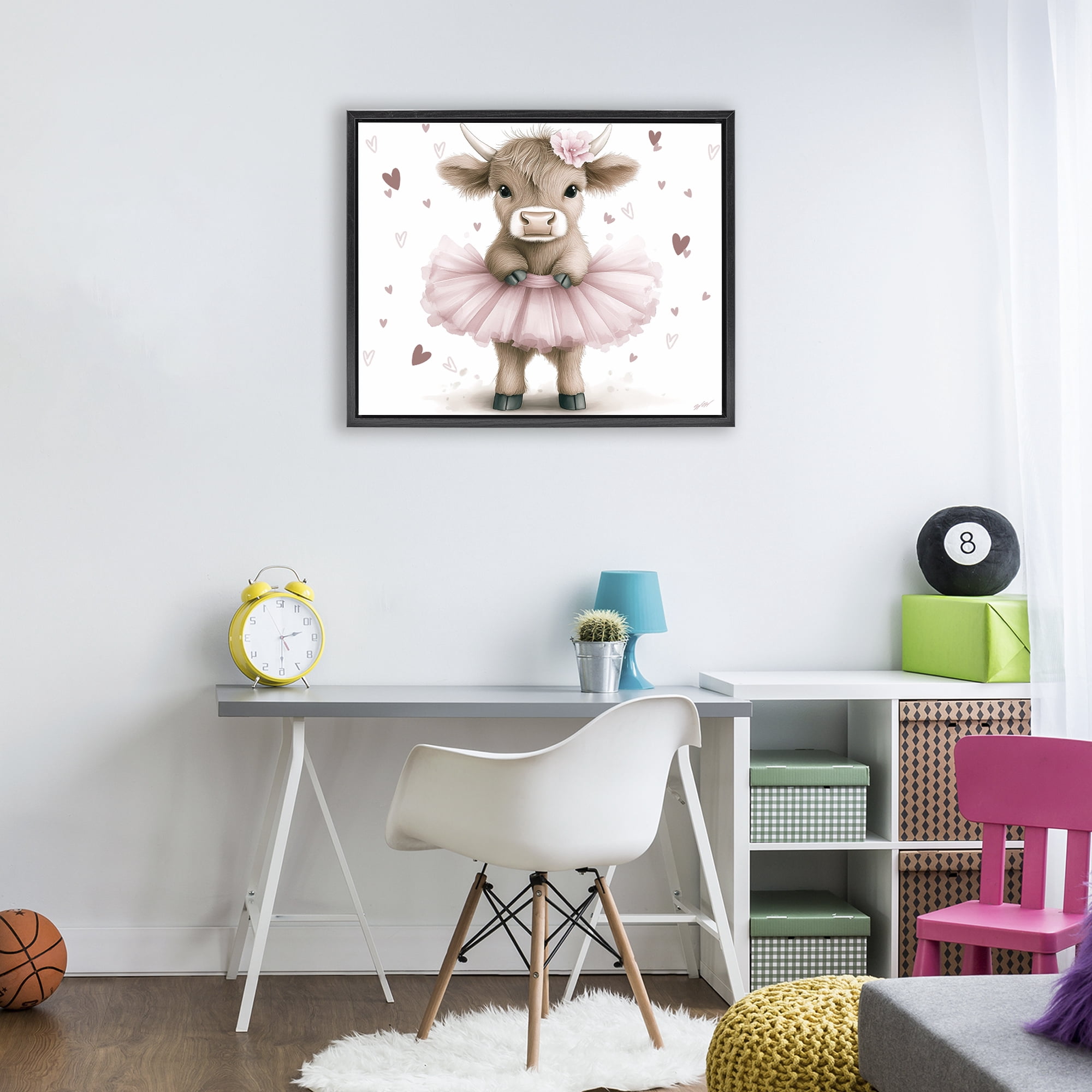 Stupell Industries Baby Calf with Tutu Black Framed Floater Canvas Wall Art, design by Whimsical Wonders