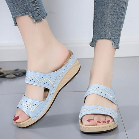 

Summer Daily Casual Fashion Mid-heel Women s One-line Slope Heel Slippers