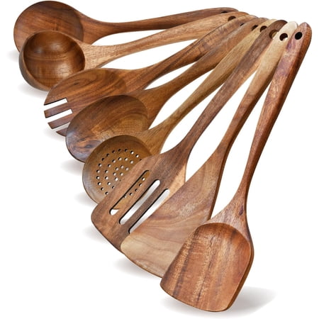 8pcs Teak Wooden Spoons for Cooking - Set of 8 Kitchen Utensils for Durable Cooking - Perfect for Back to School Supplies