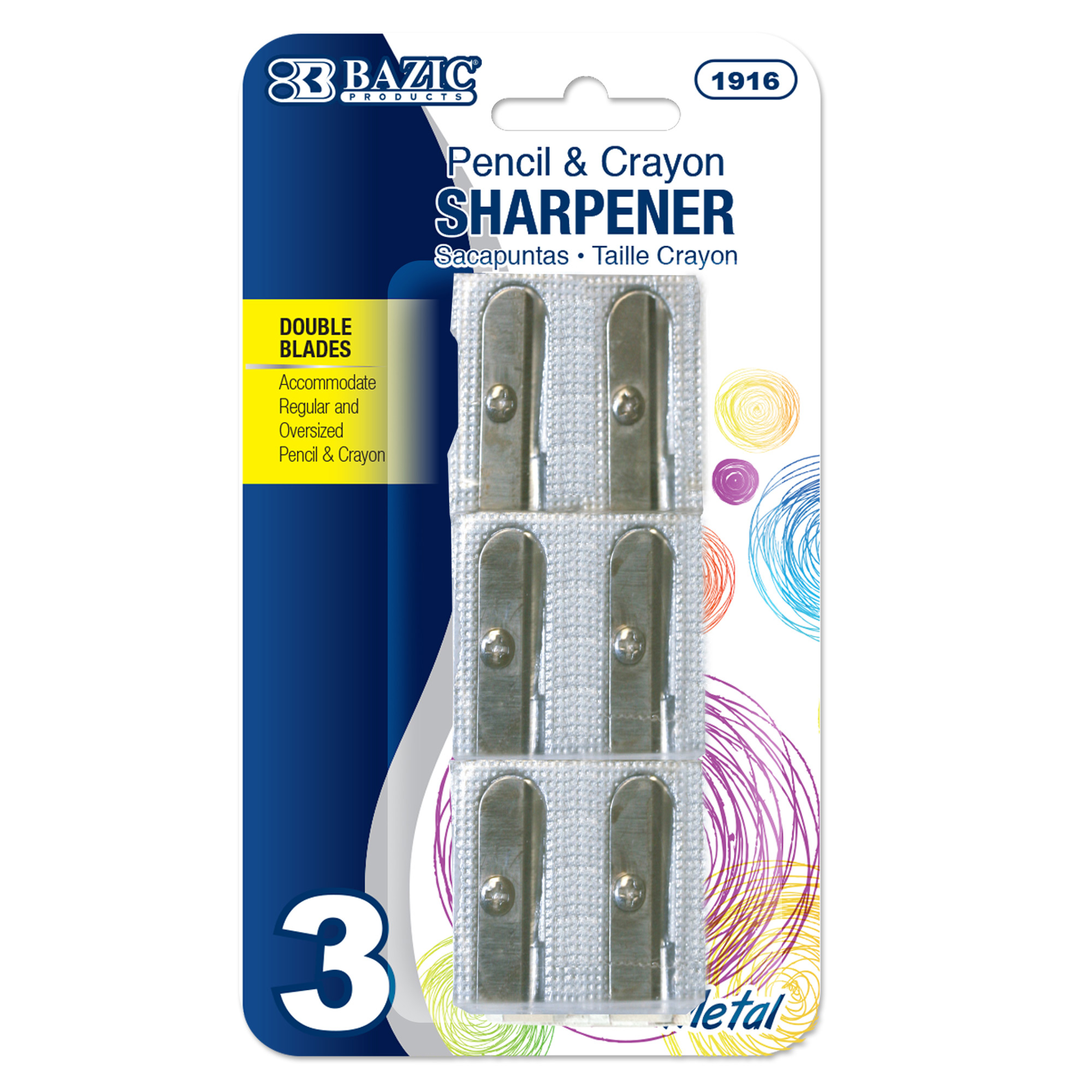 BAZIC Pencil Sharpener Metal Silver Dual Blades, Standard & Jumbo Size
