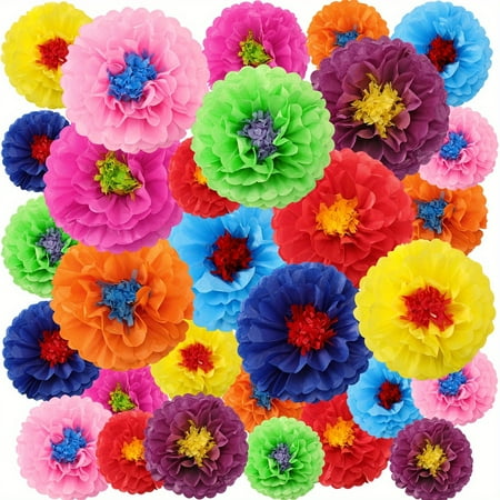 27pcs Mexican Paper Flowers Colorful Tissue Paper Flowers Fiesta Paper Flowers Mexican Carnival Paper Flowers for Floral Party Backdrop Birthday Wedding Party 8 10 12 Inch (Stylish Color)