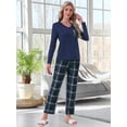 thumbnail image 2 of DARING DIVA Women's  Long Sleeve Plaid Soft Fall Pajama Set with Pockets XL Blue, 2 of 7
