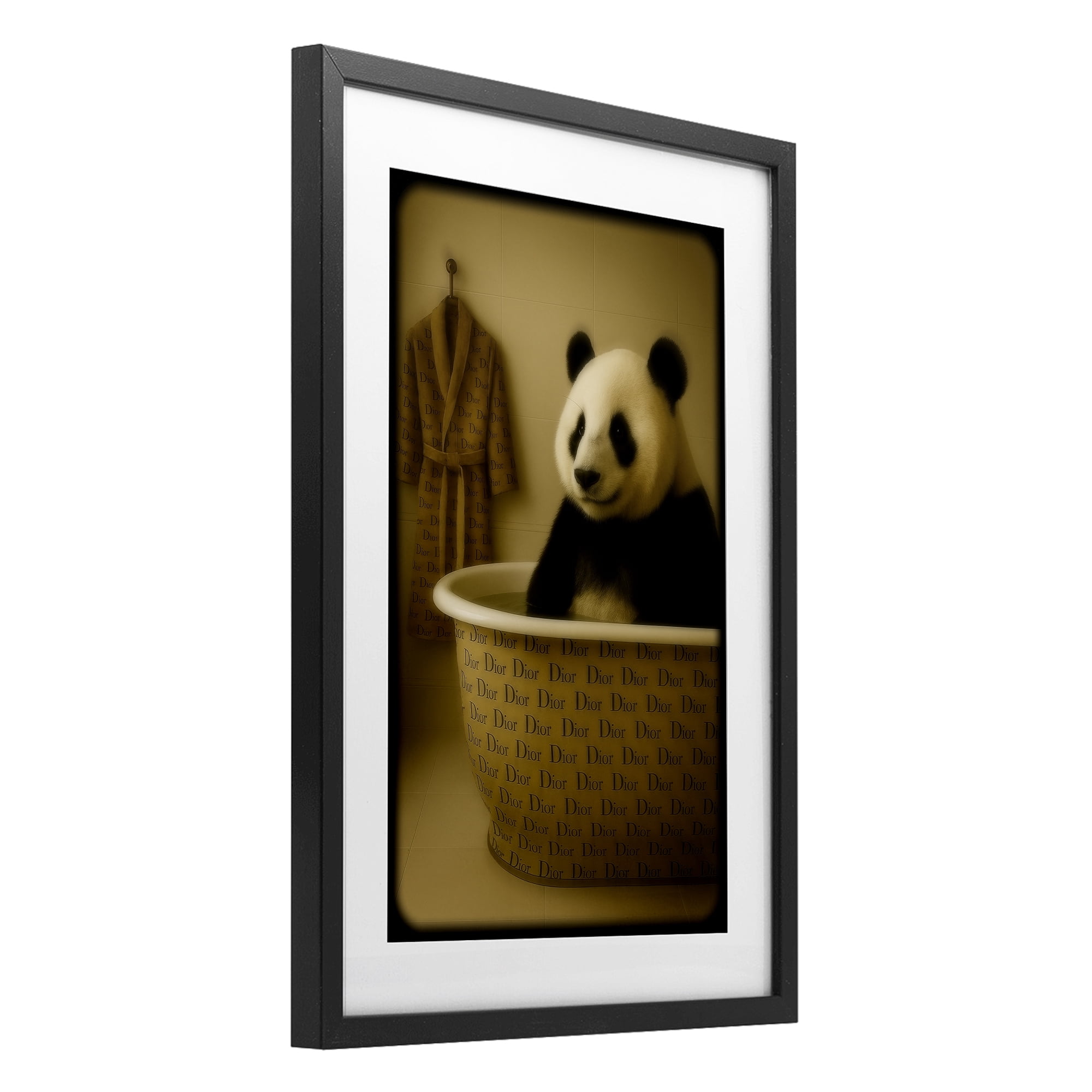 Stupell Industries Couture Panda in Luxury Tub Black Framed Print Under Glass, design by Grotto Studios