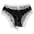 thumbnail image 3 of Womens Satin Lace Panties Soft Stretchy Everyday Underwear One Size Fits Most Comfortable Feminine Briefs with Lace Trim - Black,Size Free Size, 3 of 4