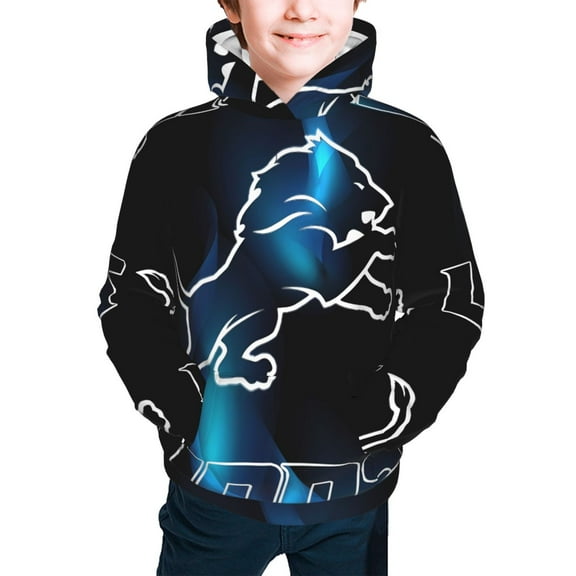 Detroit Youth football fan hoodie, classic print long sleeve sweatshirt, children's double-sided print casual wear, boys and girls campus wear, drawstring hoodie with pockets, unisex