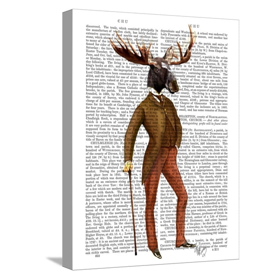 Art.com Moose in Suit Full Stretched Canvas Print Wall Art by Fab Funky, 12" x 16"