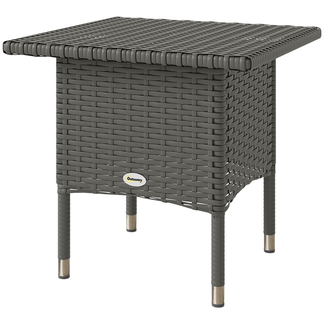 CoSoTower Wicker Outdoor Side Table, 20" Square Patio End Table w/ Full Woven Top, Grey