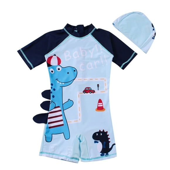 Odeerbi 2-15 Años Traje de Baño de Entrenamiento Deportivo de Una Pieza Para Niños Con Gorro de Baño Cap Set Summer Beach Surfing Swimsuit Cute Dinosaur Beachwear Swim Jumpsuit