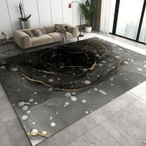 Luxury Black And White Marble Rugs For Living Room, Gradient Black Bubble Gold Foil Kids Area Rug, Breathable Pet Friendly Soft Washable Rug For Bath Room Nursery Bedside Bedroom Carpet