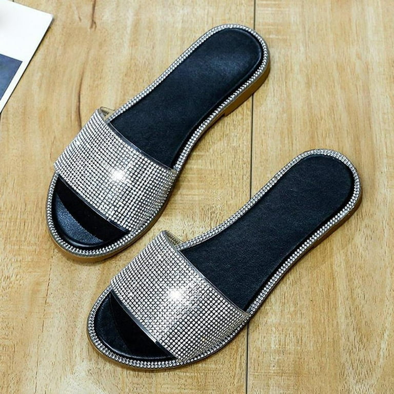 Summer Savings! Zpanxa Slippers for Womens Studded Flat Sandals Open Toe  Slip On Mule Slides Crossed Strap Slipper Flip Flops for Women White 41