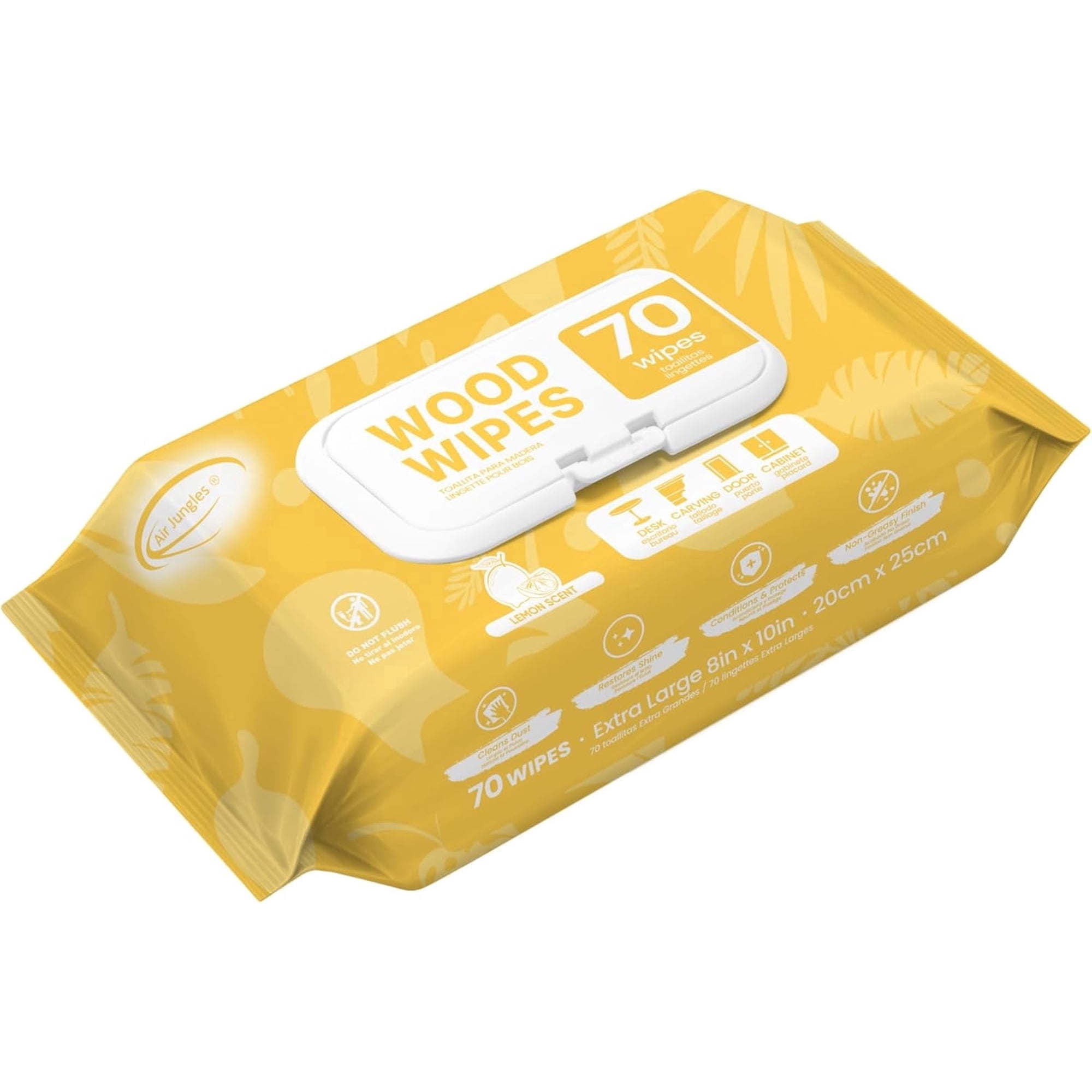 Air Jungles Wood Cleaner Wipes 70 Count, XL 8in x 10in, Clean Polish Protect Wipe for Wood Furniture, Tables, Cabinets, Remove Dust and Stains, with Vitamin E Gentle for Skin, Lemon Scent
