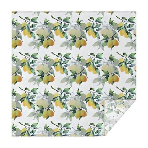 Yellow Lemon Fruit Leaves White Pattern Square Tablecloth,Waterproof Square Table Cover,Wipeable Spillproof Washable Table Cover for Home Kitchen Party Decor 42"X42"(107x107cm)