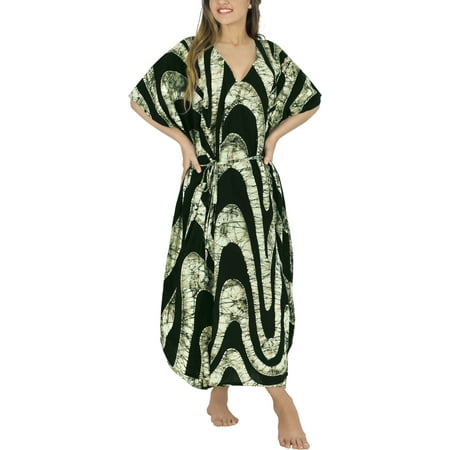 

LEELA Women s Maxi Nightdress Cover Up Gown Caftan Dresses for Women 3X-4X Black Stripes