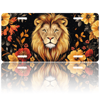 1 Pcs 2D Flat License Plate Covers & Frames, Lion with Floral Background For Decorative Front, Waterproof For Decoration Aluminum License Plate Covers & Frames Cover For Men Women, 12" X 6"