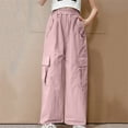 thumbnail image 2 of Odeerbi 5-15 Años Niñas Cargo Pantalones Athletic Deportes Pantalones de Pierna Ancha Casual Flojo Cómodo Elástico Pantalones de Trabajo, 2 of 5