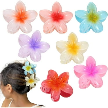Flower Hair Claw Clips Large Claw Clips for Thick Hair Strong Hold Nonslip Hair Clips for Women Hawaiian Flower Claw Clips Hair Accessories for Women Girls Holiday Gifts (7PCS)