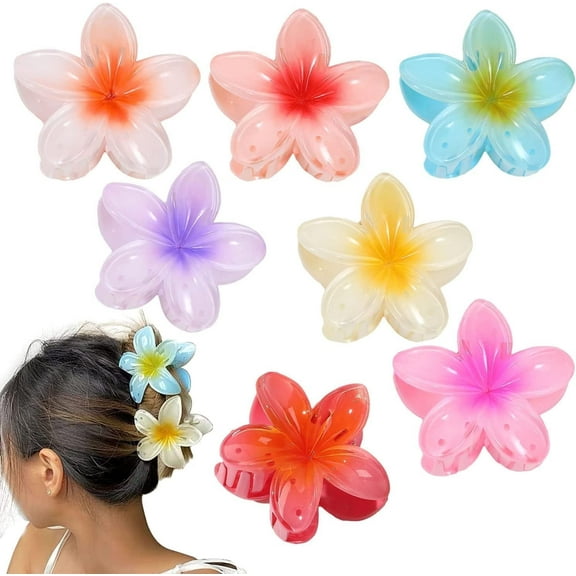 Flower Hair Claw Clips Large Claw Clips for Thick Hair Strong Hold Nonslip Hair Clips for Women Hawaiian Flower Claw Clips Hair Accessories for Women Girls Holiday Gifts (7PCS)