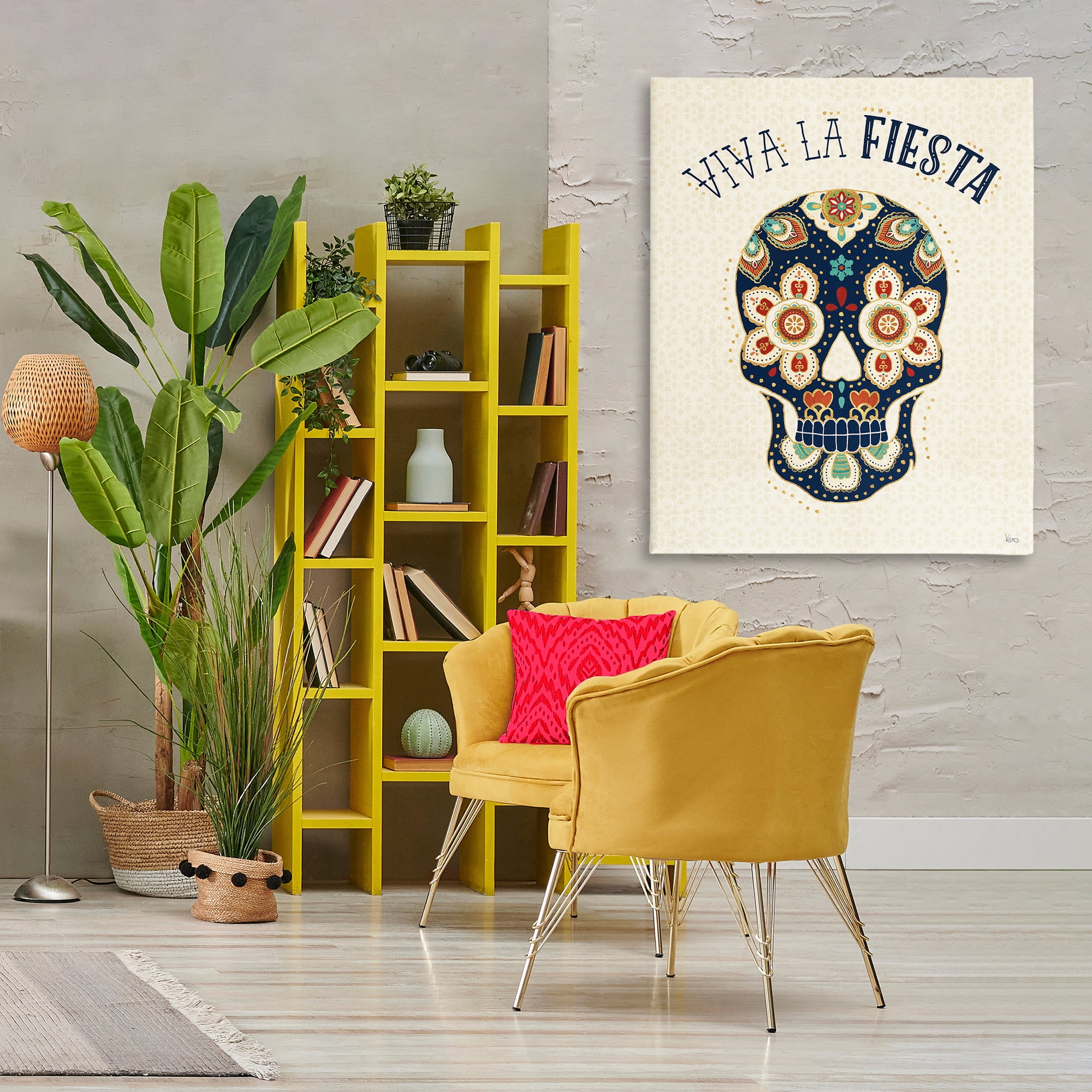 Stupell Industries Viva la Fiesta Calavera Inspirational Quotes & Sayings Painting Wrapped Canvas Art Print Wall Art, 36 x 48