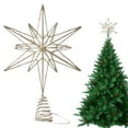 thumbnail image 1 of Christmas Tree Topper Star Lighted Five Pointed Star LED Tree Topper With Spring Base Gold Tree Decoration For Holiday Home Indoor Outdoor, 1 of 5