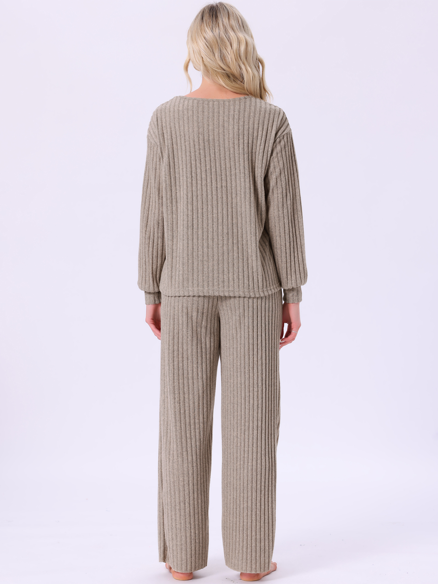 DARING DIVA Ribbed Knit Pajama 2 Piece Long Sleeve Top Pants Sleepwear XL Camel